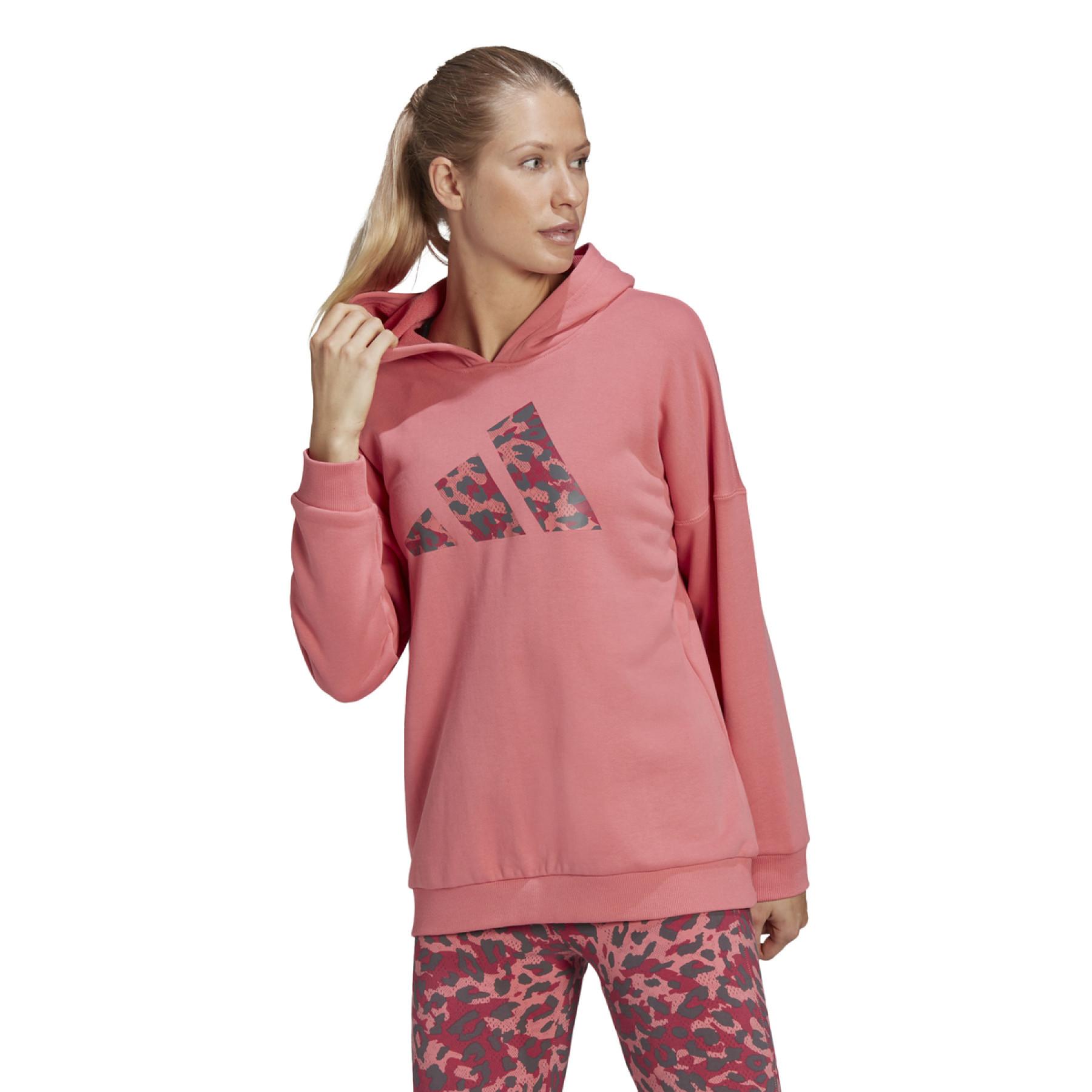 Sudadera con capucha para mujer adidas Sportswear Leopard-Print Oversize
